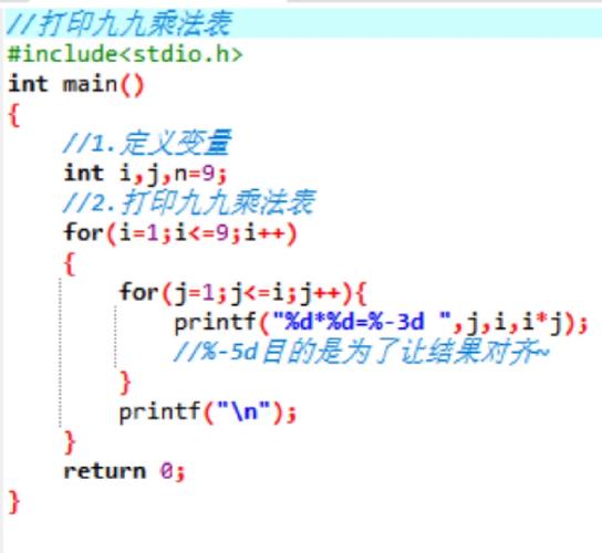 c言语九九乘法表,编程初学者的入门实践