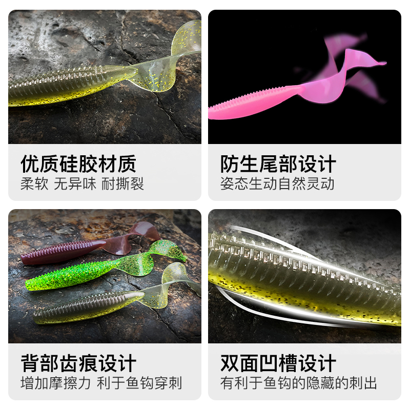 新款路标虫迹卷尾蛆螺纹软饵鳜鲈鱼翘嘴路亚饵黑坑铅头钩假饵软虫：垂钓界的潮流新宠！