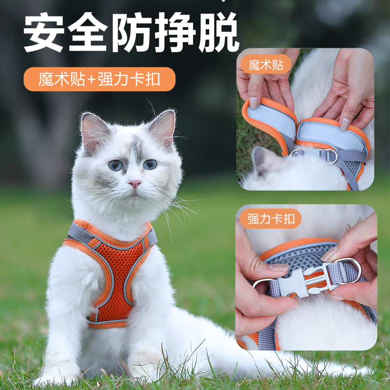 猫咪牵引绳背心式外出专用防挣脱遛猫神器，遛猫不再愁！