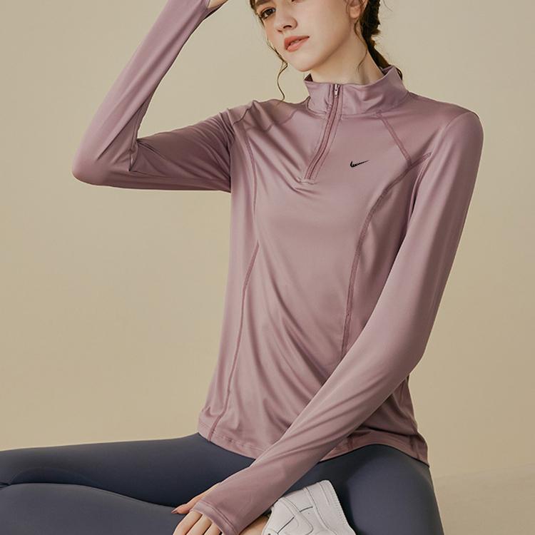 女士半拉链瑜伽服长袖立领运动健身上衣，穿上就是女神！
