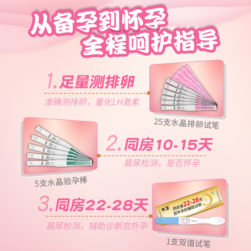 大卫排卵&amp;早孕套装：25条排卵水晶笔+5条早孕水晶笔+1双值试笔，助你轻松掌握生育密码！