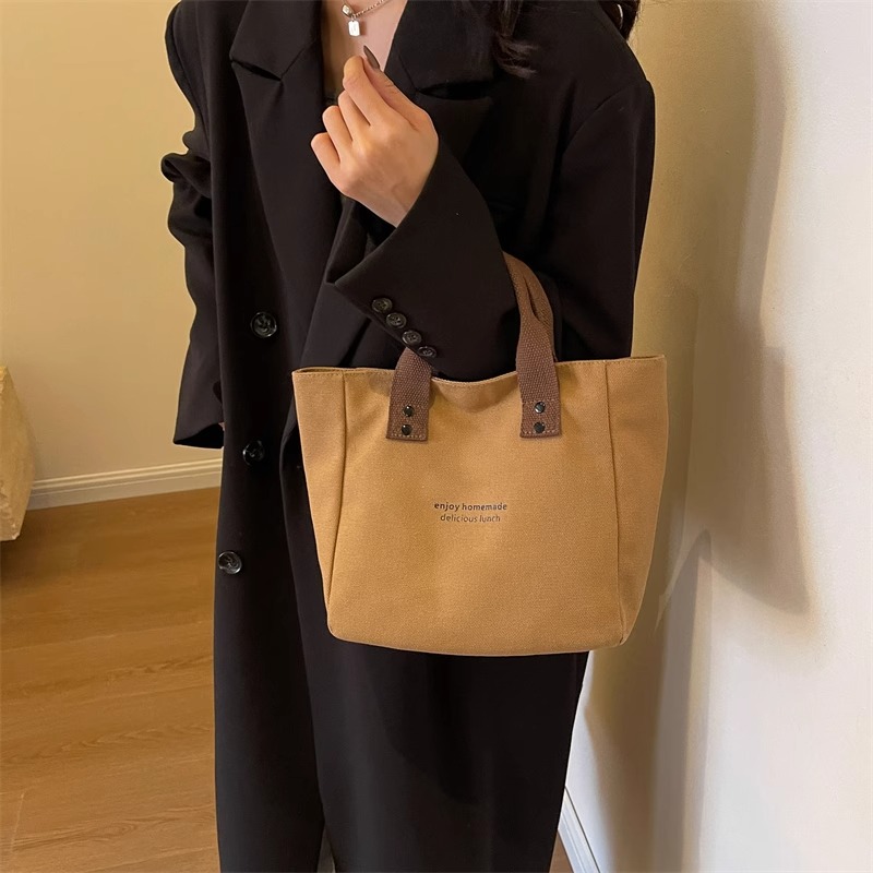 帆布纯色手提袋：日式便当新潮流，简约撞色，上班外出带饭时尚新选择！