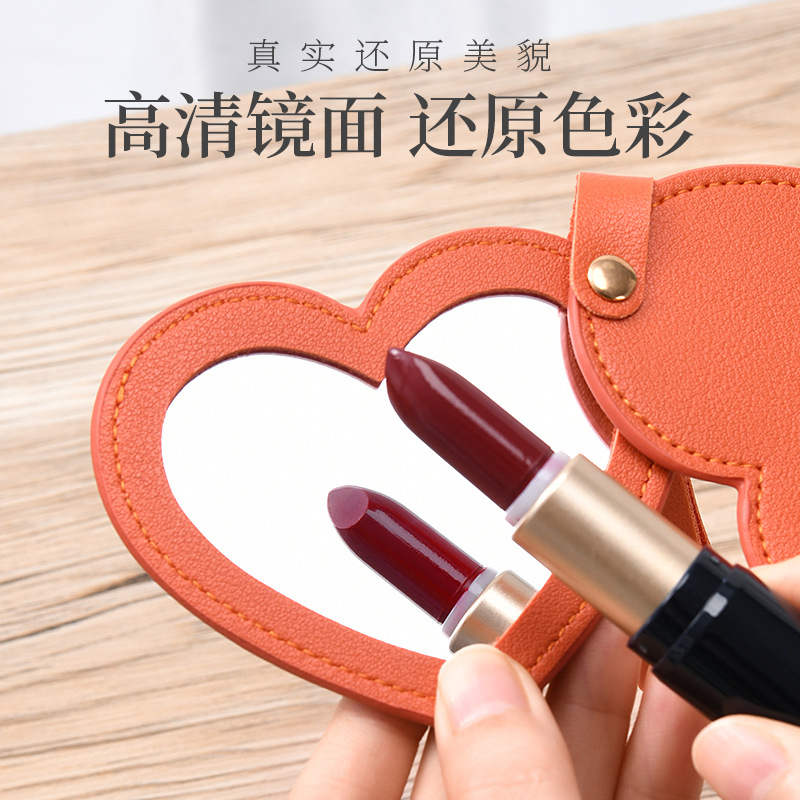 PU化妆镜爱心旋转油边小镜子：时尚随身美妆神器，出门必备！✨