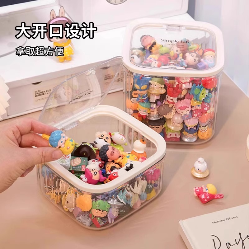 桌面萌粒收纳盒大容量透明带盖，labubu手办新宠，你的桌面艺术馆来啦！✨