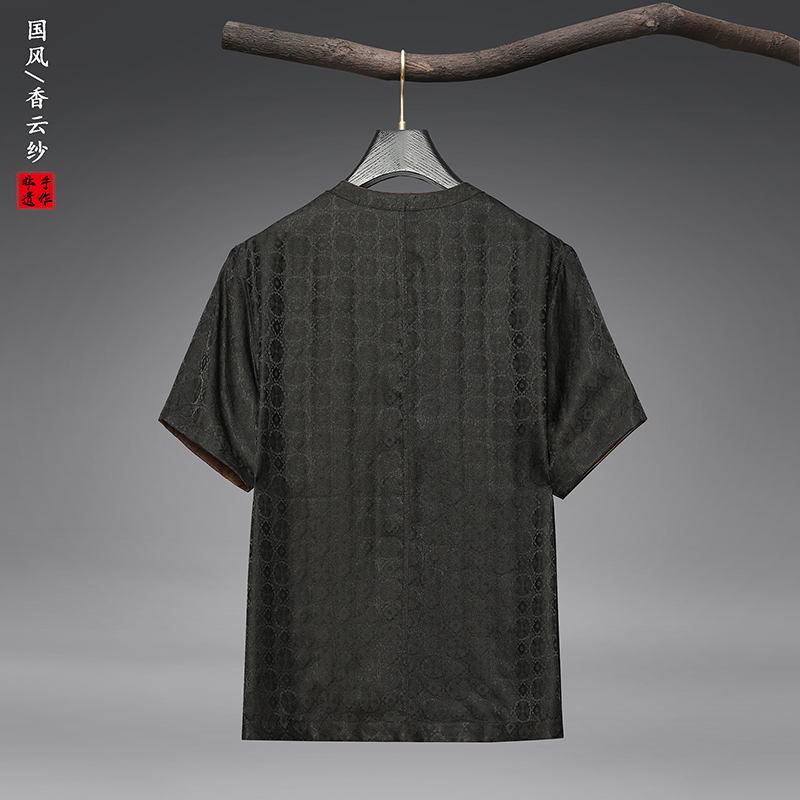 698中式V领印花香云纱上衣：复古洋气，夏日必备的时尚单品