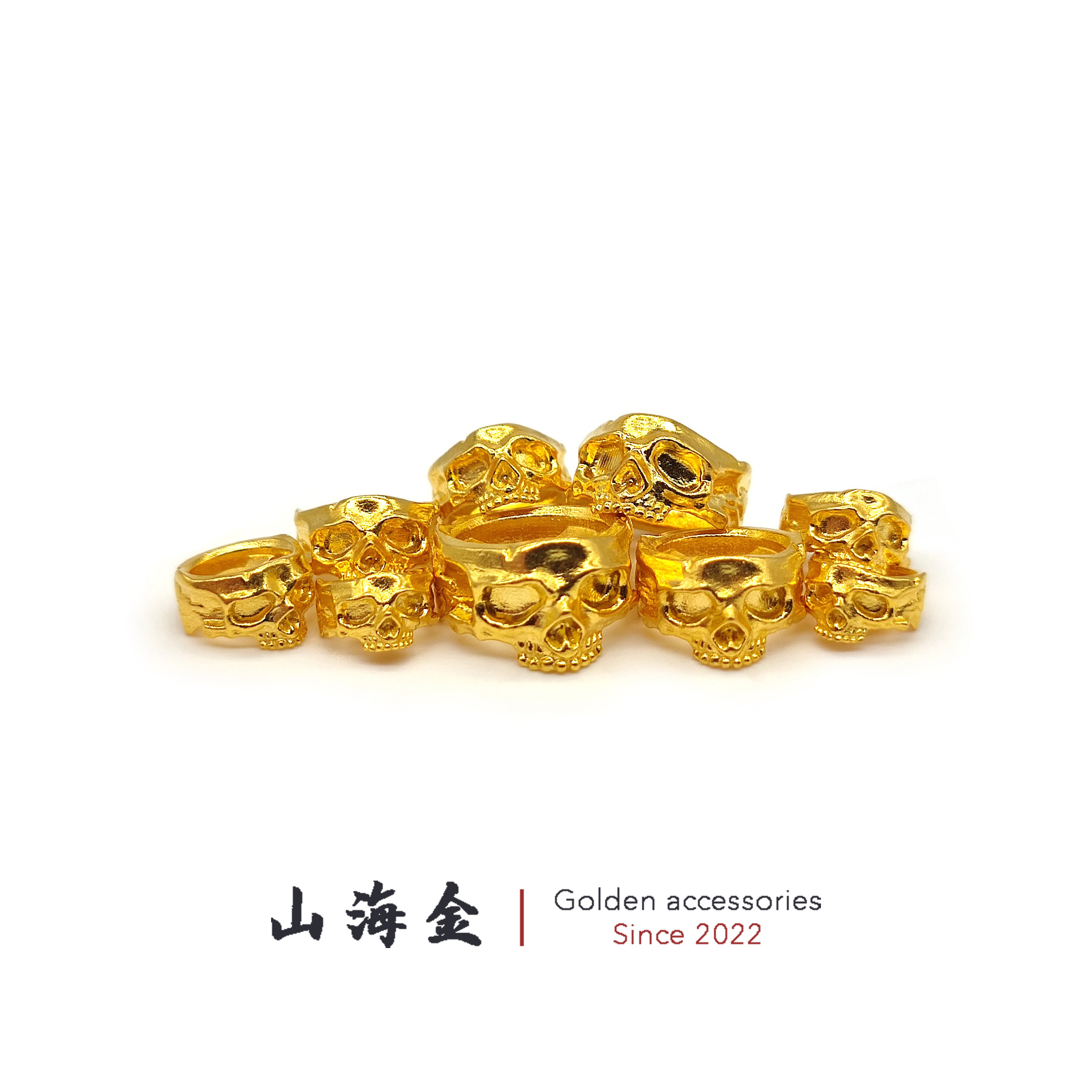 山海金24K黄金999足金骷髅卡环手串，神秘东方美学，你值得拥有！