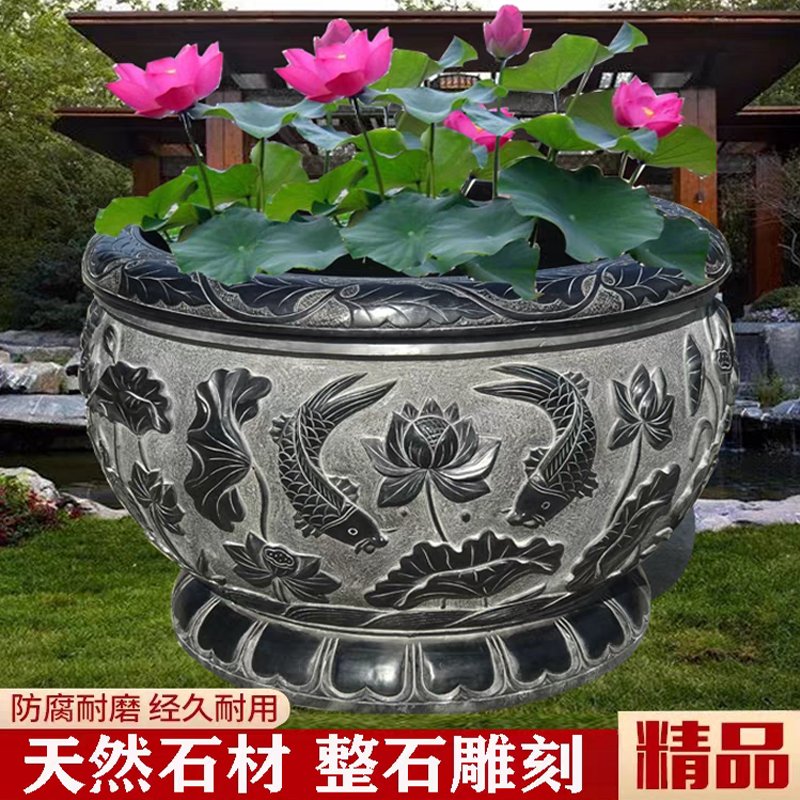 青石水缸门海石雕荷花鱼圆缸：打造庭院里的自然艺术盛宴✨