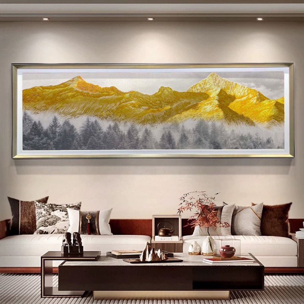 苏绣非遗千里江山图！客厅背景墙天花板级装饰，美到窒息！这画太绝了