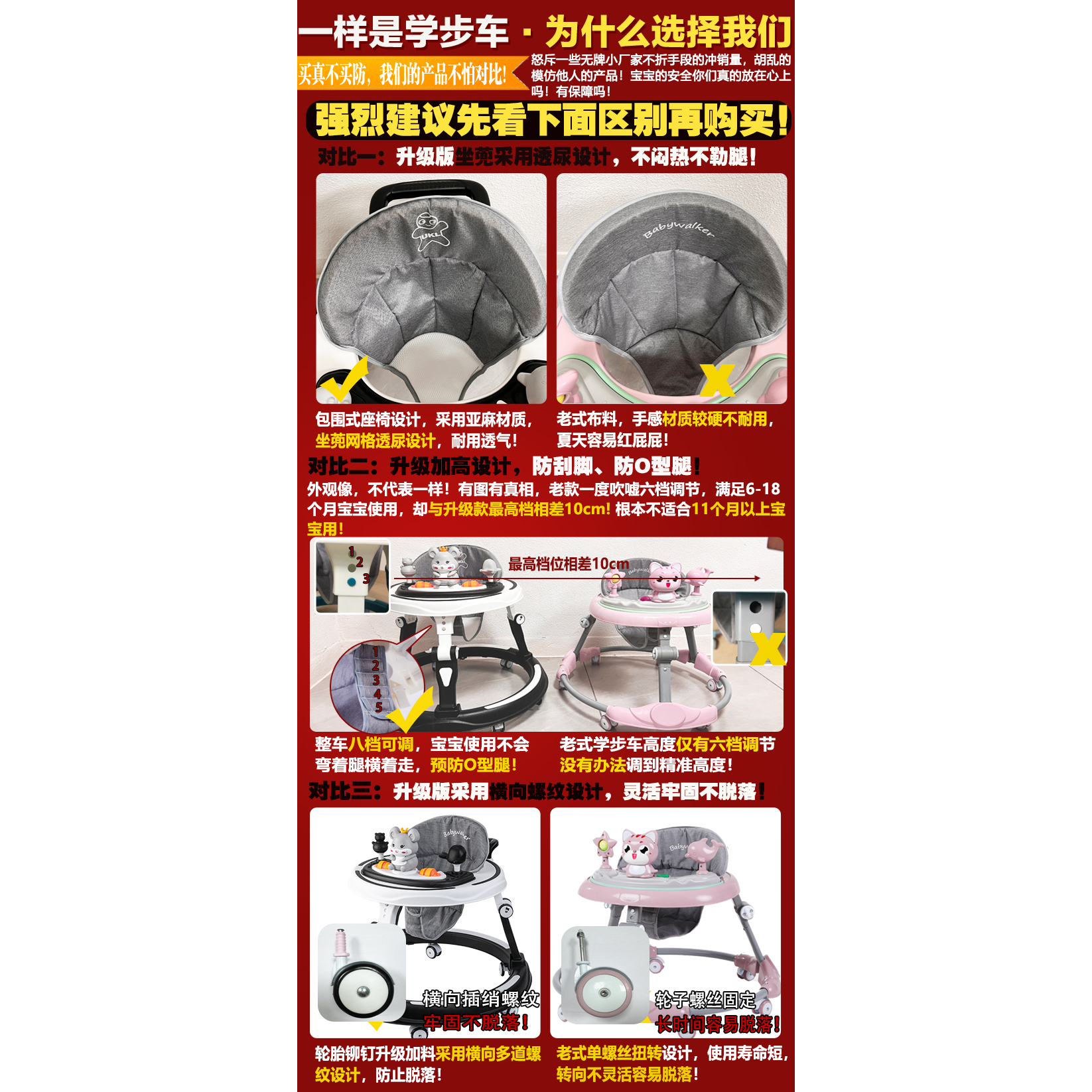 婴儿童学步车6到18个月防O型腿多功能宝贝婴幼儿学行车2025年新款：宝宝走路的秘密武器！