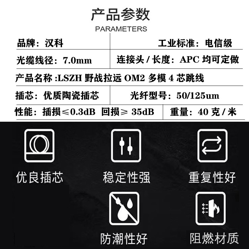 电信级野战光缆OM2多模4芯光纤跳线，基站拉远必备神器！