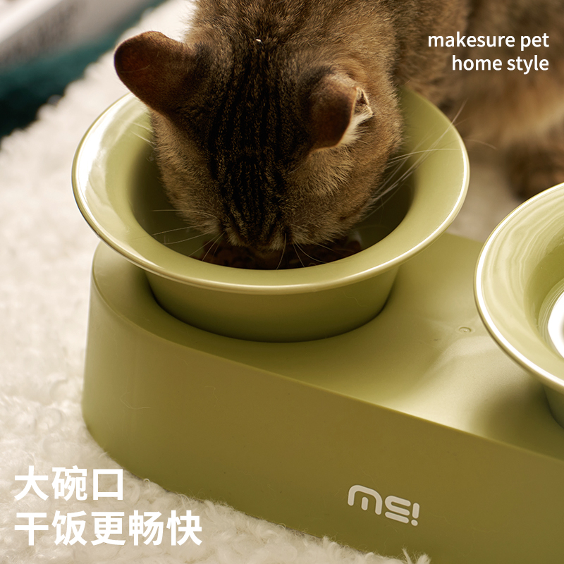 麻薯猫碗陶瓷高脚护颈宠物可调节高度猫咪喝水喂粮狗碗食盆大口径，猫咪的专属美食天堂!