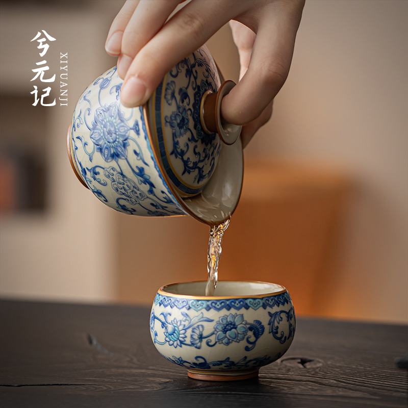 汝窑青花盖碗茶杯 | 轻奢高档，送长辈的最佳生日礼物