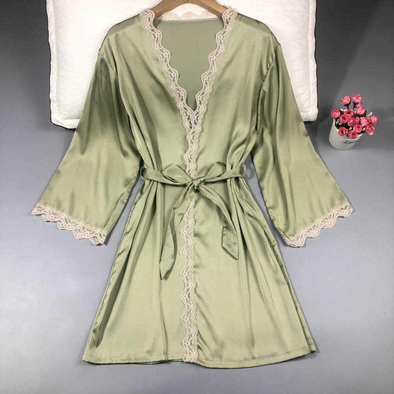 夏日清凉秘籍：睡袍女款夏季冰丝绸凉感七分袖中款性感纯欲风浴袍，薄款家居服的诱惑！
