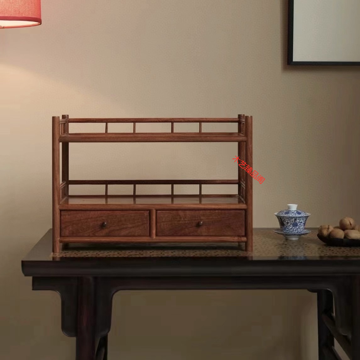 缅甸花梨大果紫檀茶棚小书架：复古文艺范，家居必备神器！